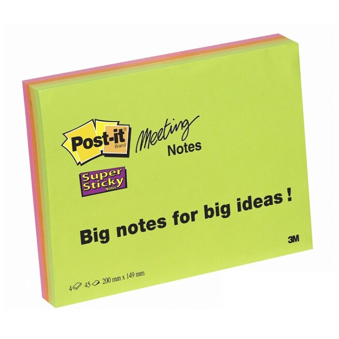Post-it Super Sticky Meeting Notes, 4 x 45 Blatt, bunt sortiert