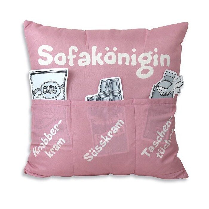 Kissen Sofakönigin mit 3 Taschen rosa