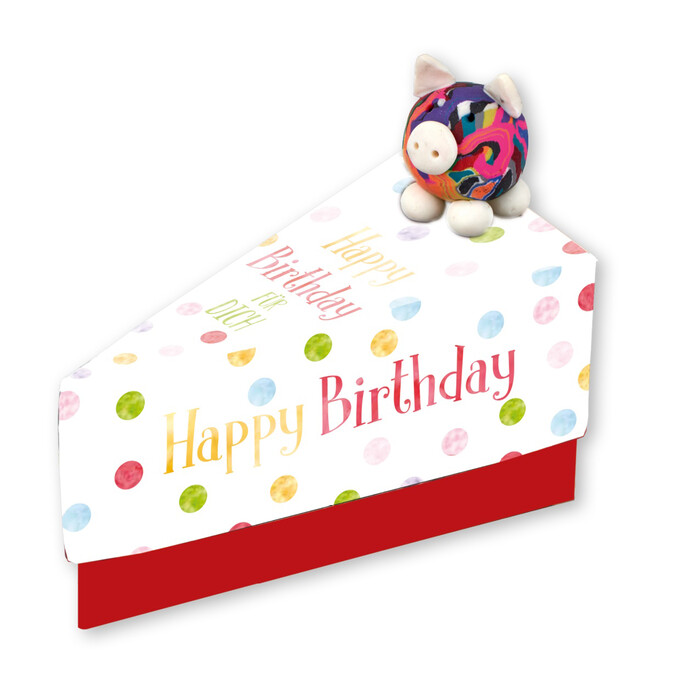 Geschenkschachtel Tortenstück Happy Birthday bunt