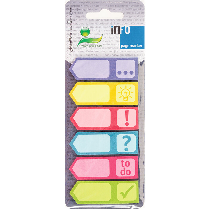 INFO Haftnotizen - Seitenmarker: Symbole, 18x55 mm, 6x 25 Blatt, bunt