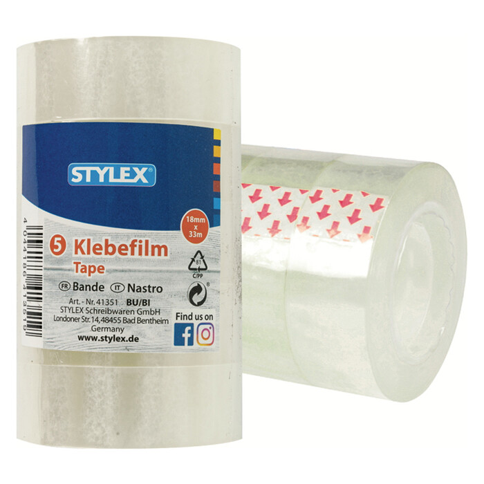 STYLEX Klebefilm 18 mm x 33 m 5 Stück transparent