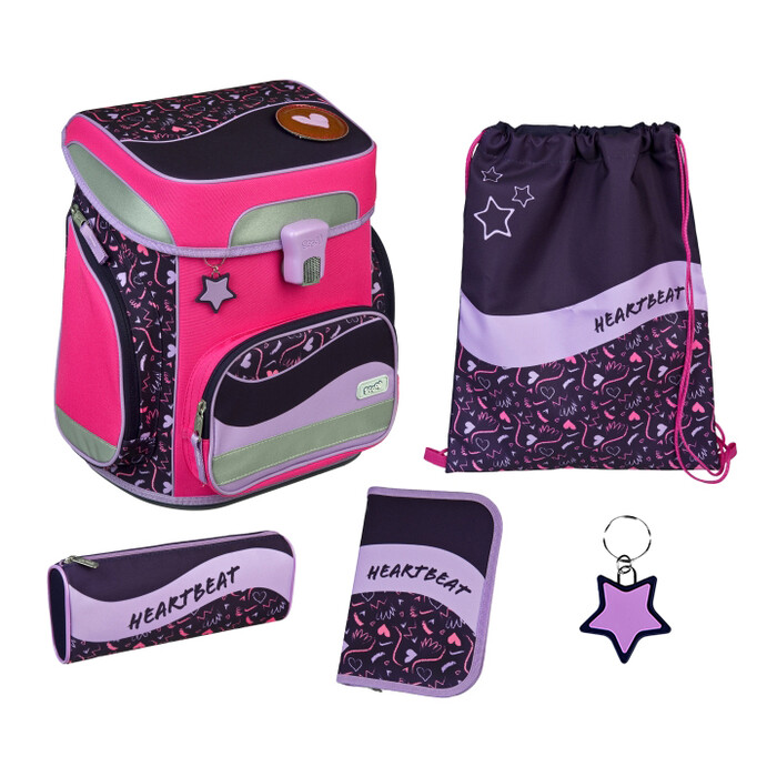 SCOOLI Schultaschen-Set Easy Fit: Glow 5-teilig rosa
