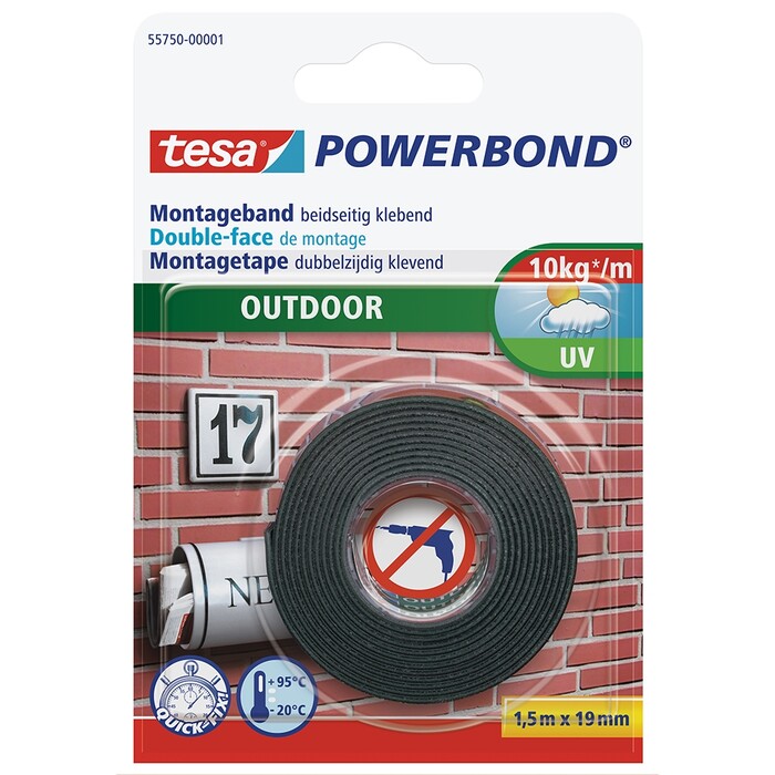 TESA doppelseitiges Montageband für den Außenbereich 1,5 m x 19 mm weiß