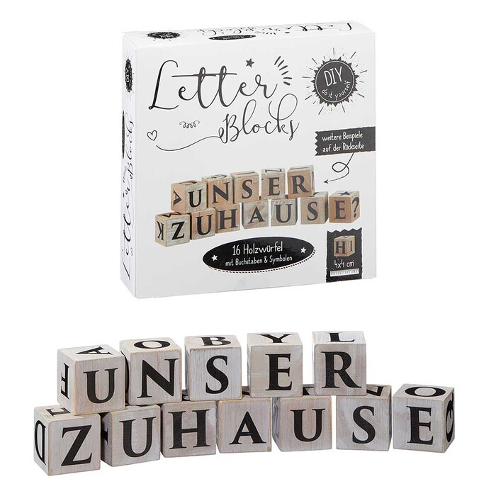 Letter Blocks 16 Holzwürfel mit Buchstaben und Symbolen