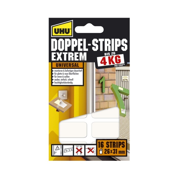 UHU Klebestreifen Doppel-Strips Extrem 16 Strips weiß