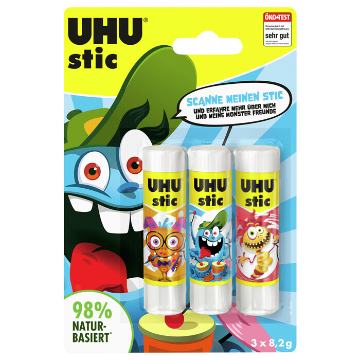 UHU Stic Klebestift Monster 3 x 8,2 g farblich sortiert