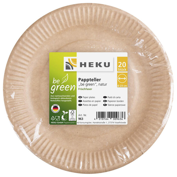 Pappteller be green aus Frischfaser 23 cm 20 Stück natur