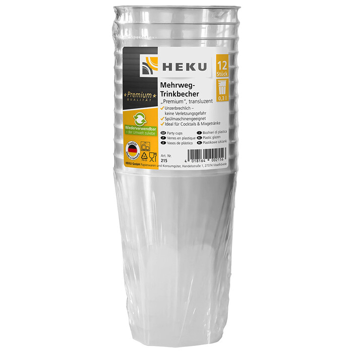 Mehrweg-Trinkbecher Premium 300 ml 12 Stück transluzent