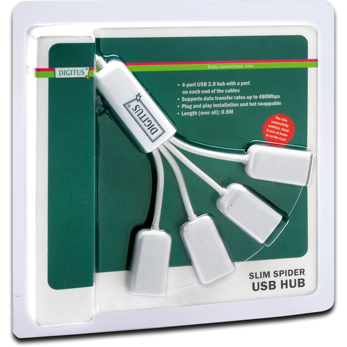 DIGITUS USB-Hub Slim Spider mit 4 Ports USB 2.0 weiß