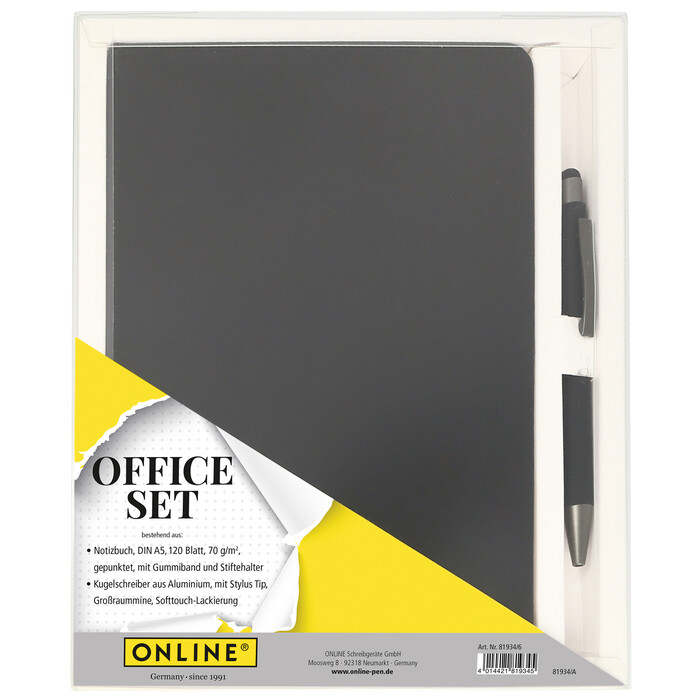 ONLINE Schreib-Set Kugelschreiber und Notizbuch A5 schwarz