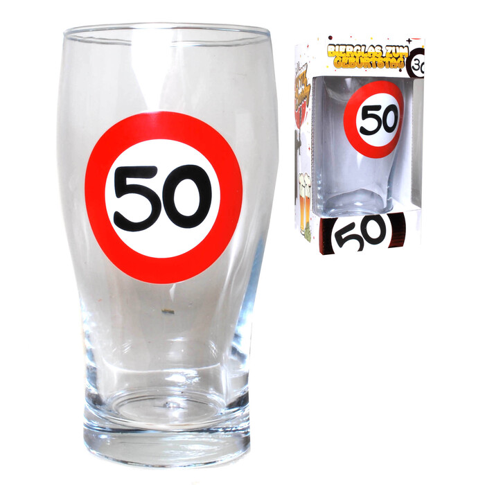 Bierglas Verkehrsschild 50 transparent