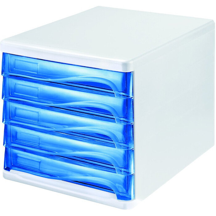 HELIT Schubladenbox mit 5 Fächern blau/transparent