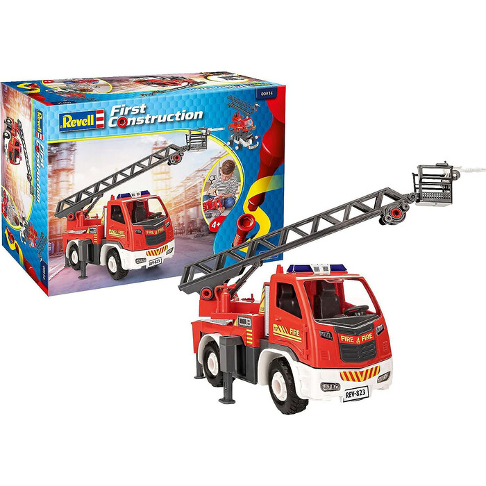 REVELL First Construction Feuerwehrauto Leiterwagen 74 Teile rot