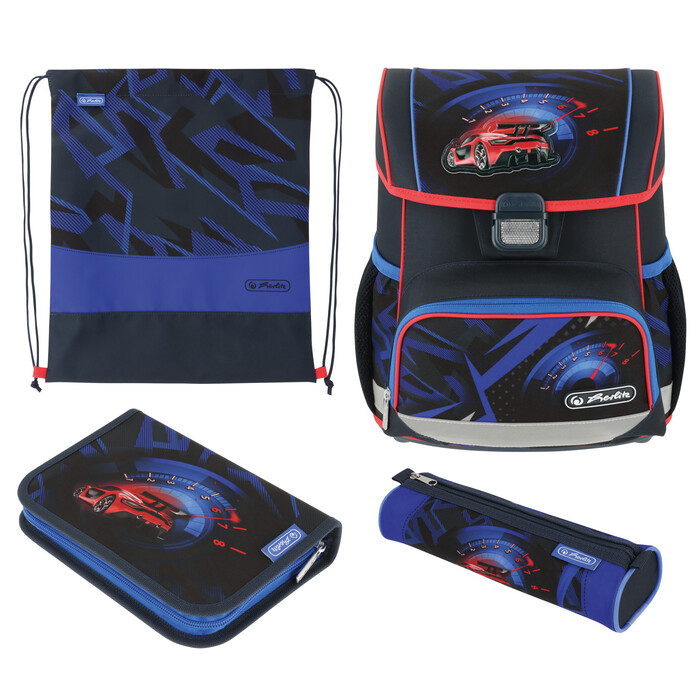 HERLITZ Schultaschen-Set Loop Plus High Speed 4-teilig blau/schwarz