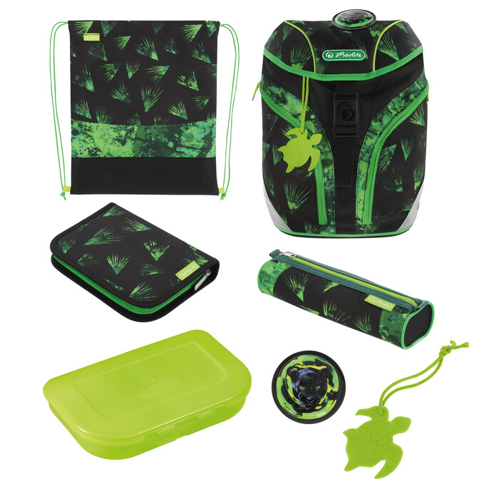 HERLITZ Schultaschen-Set SoftLight Plus Greenline Explorer 5-teilig schwarz/grün