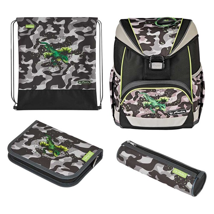 HERLITZ Schultaschenset UltraLight Plus Camo Dragon 5-teilig bunt