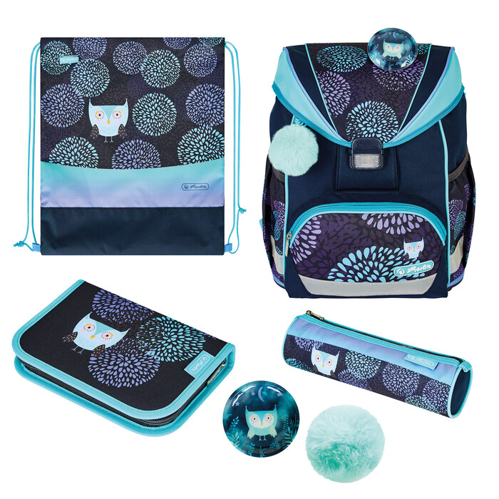 HERLITZ Schultaschen-Set UltraLight - Flower Owl 5 Teile blau