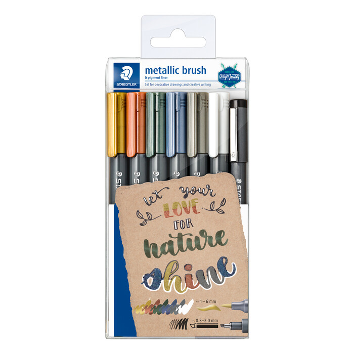 STAEDTLER® Metallic Brush Marker 6 Stk. inkl. Pigmentliner