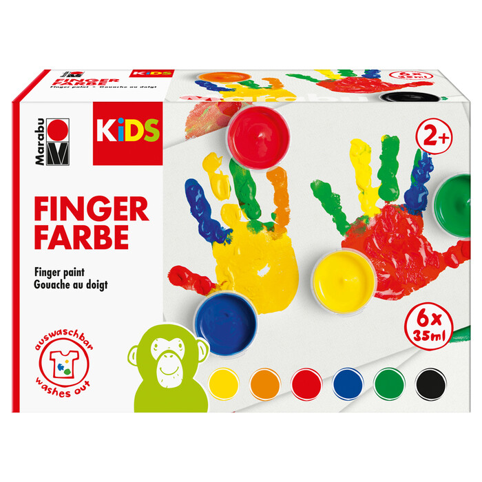 MARABU Kids Fingerfarbe Set mit 6 leuchtenden Farben á 35 ml