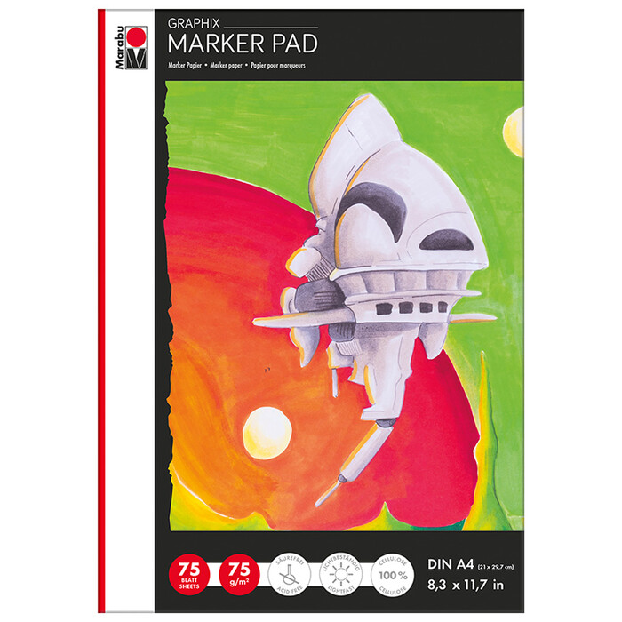 MARABU Markerpapier Marker Pad Graphix 75 Blatt weiß