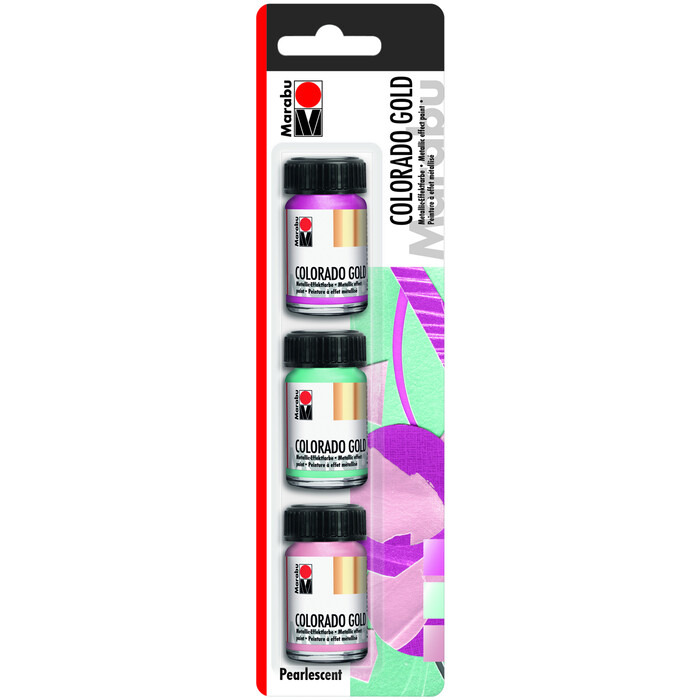 Marabu Metallic-Effektfarbe-Set Colorado Gold Pearlescent, 3 x 15 ml