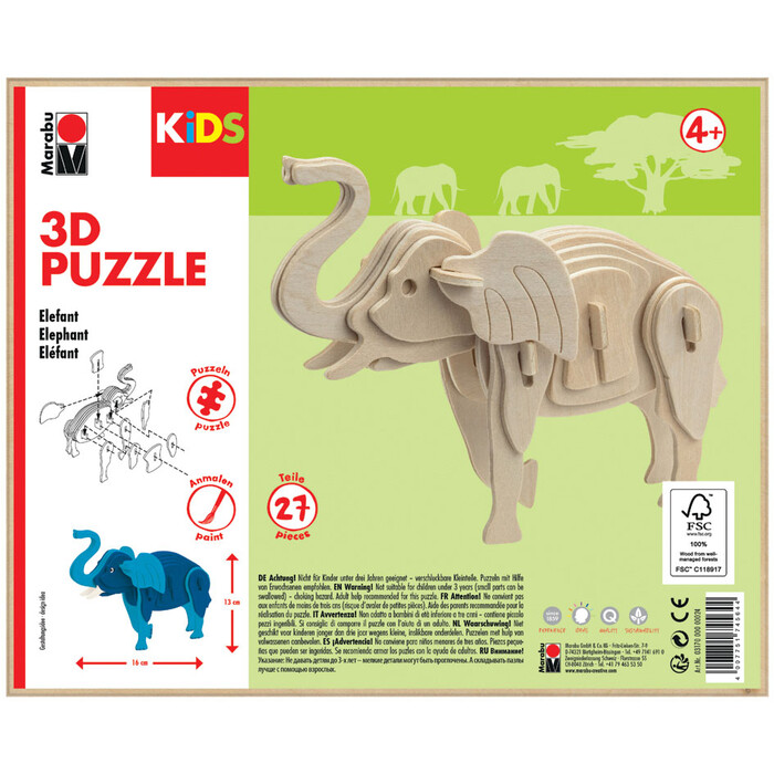 MARABU Kids Holzbastelset Elefant 27 Teile natur