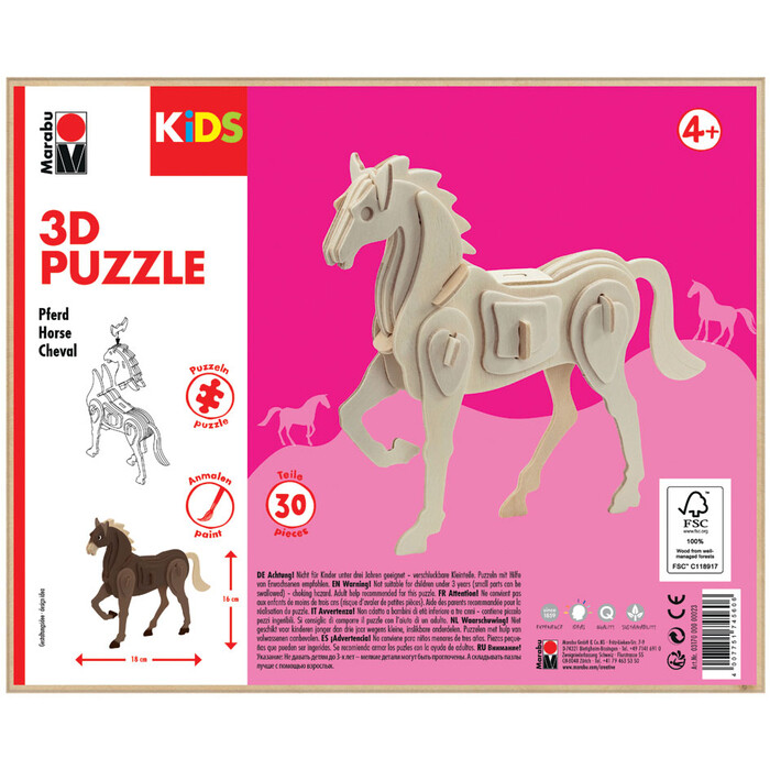 MARABU Kids Holzbastelset Pferd 30 Teile natur