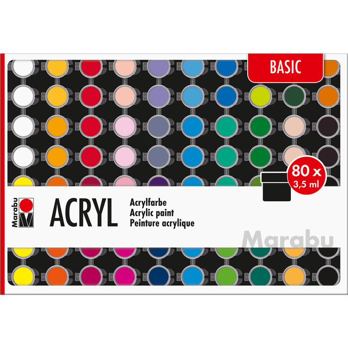 Marabu Acrylfarben-Set Basic 80 x 3,5 ml, mehrere Farben