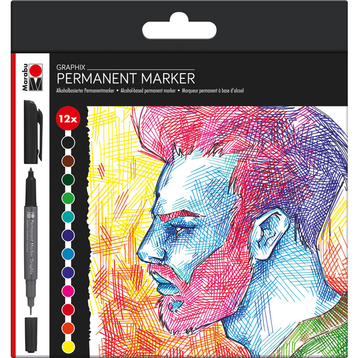 Marabu Permanentmarker Graphix, 12 Stück, mehrere Farben