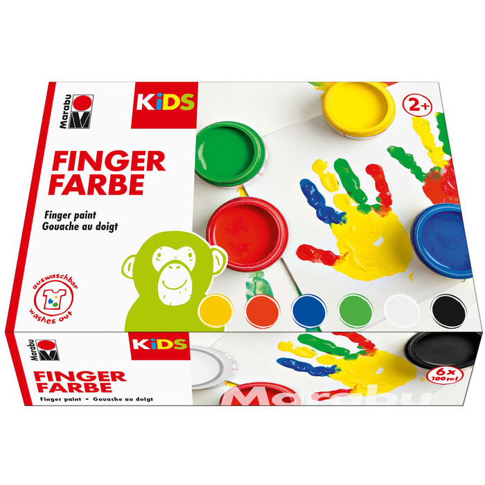 MARABU Kids Fingerfarben-Set, 6 x 100 ml, mehrere Farben