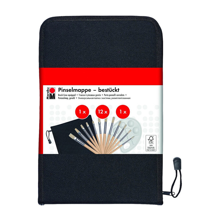 MARABU Pinselmappe mit 12 Pinseln und Mischpalette