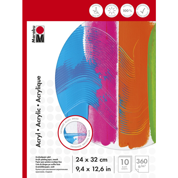 Marabu Malblock für Acrylmalerei, 360 g/qm, 10 Blatt, 24 x 32 cm, weiß