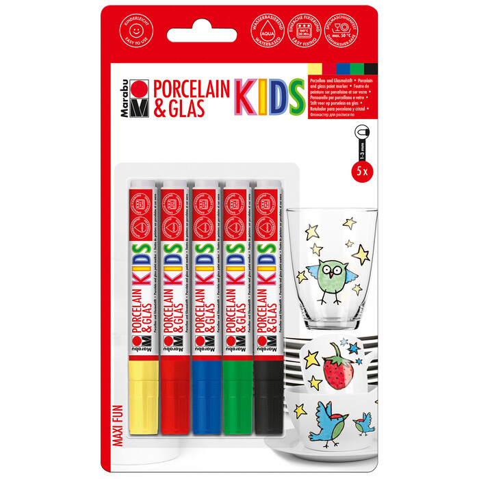 Marabu Kids Porzellan & Glas Stifte-Set, 5 Stück, mehrere Farben