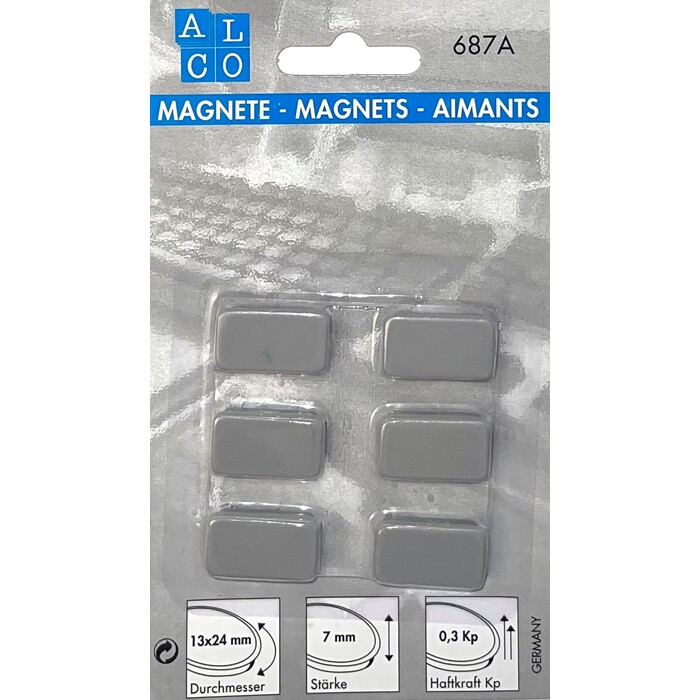 ALCO Magnete 13 x 24 mm 6 Stück grau