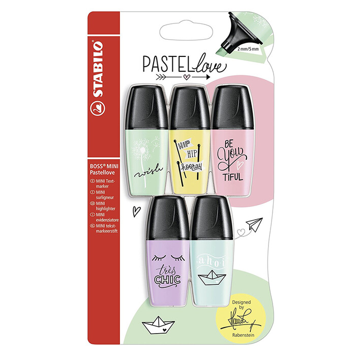 STABILO Textmarker BOSS MINI Pastellove 5er Pack Pastellfarben