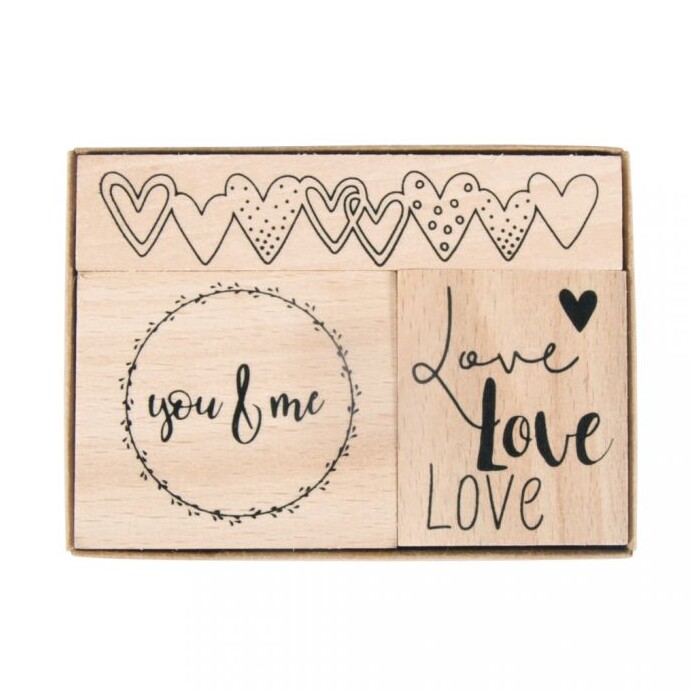 Holzstempel-Set Liebe 3 Stück braun