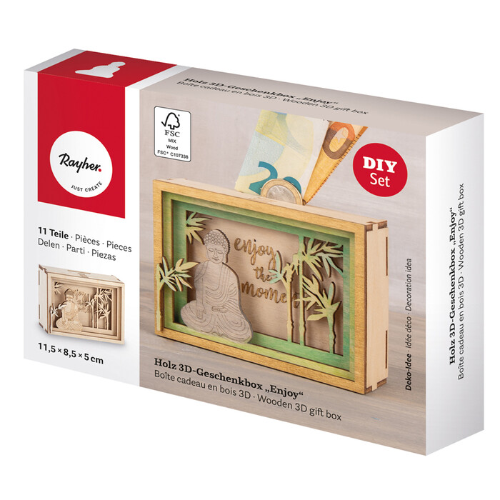 RAYHER 3D-Geschenkbox aus Holz Enjoy 11 Teile natur