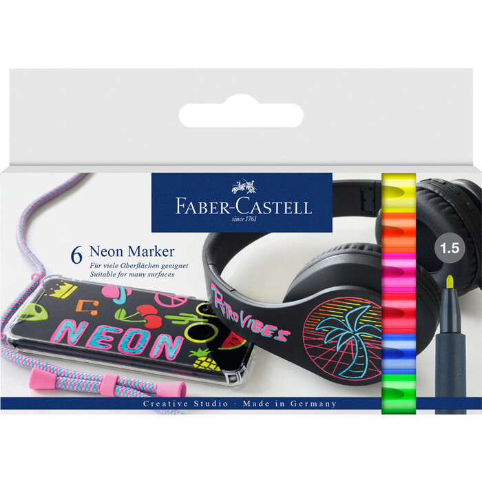 FABER-CASTELL Permanentmarker-Set Neon 6 Stück mehrere Farben