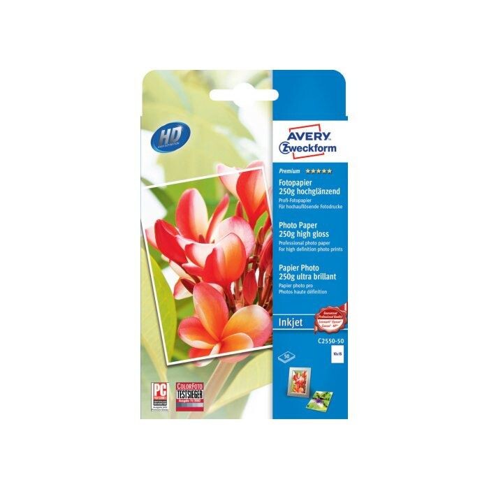AVERY Zweckform Premium Inkjet Fotopapier 50 Bl. C2550-50 A6 250g hochglänzend weiß