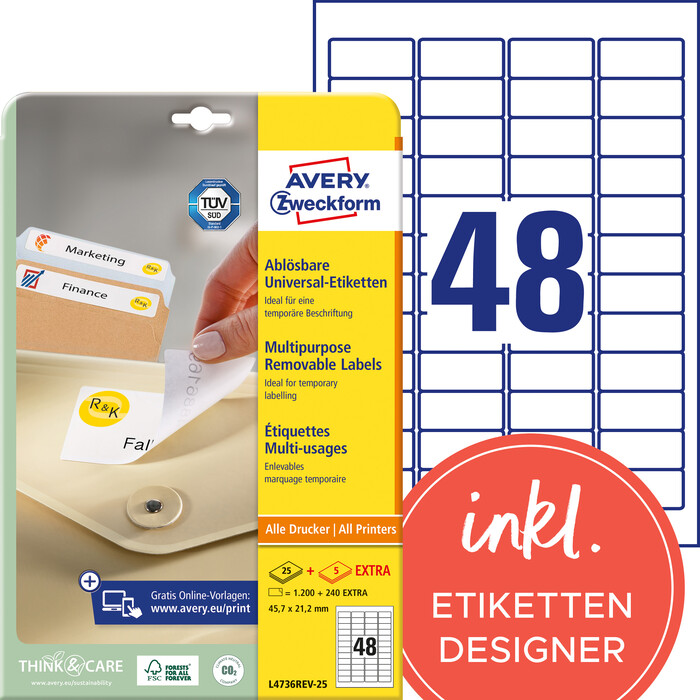 AVERY Zweckform Univ. Etiketten 30 Bl. wiederablösbar L4736REV-25 4,6 x 2,1 cm weiß
