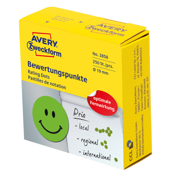AVERY Zweckform Bewertungspunkte 250 Stk. Gesicht Ø 19 mm