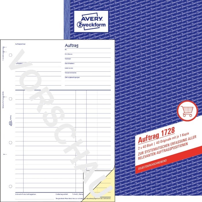 AVERY Zweckform Formularbuch - Auftrag 1728, A4, selbstdurchschreibend, 2x40 Blatt
