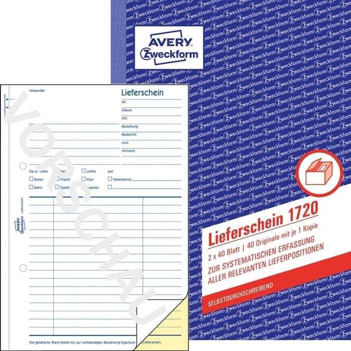 AVERY Zweckform Formularbuch - Lieferschein 1720, A5, selbstdurchschreibend, 2x40 Blatt