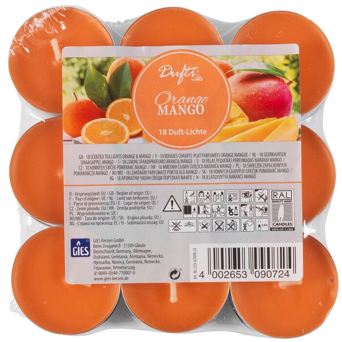 Duftlichter Orange Mango Ø 3,8 cm 18 Stück orange