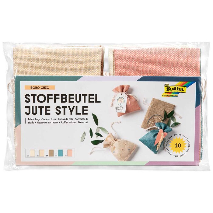 FOLIA Stoffbeutel Jute Style 10 Teile mehrere Farben