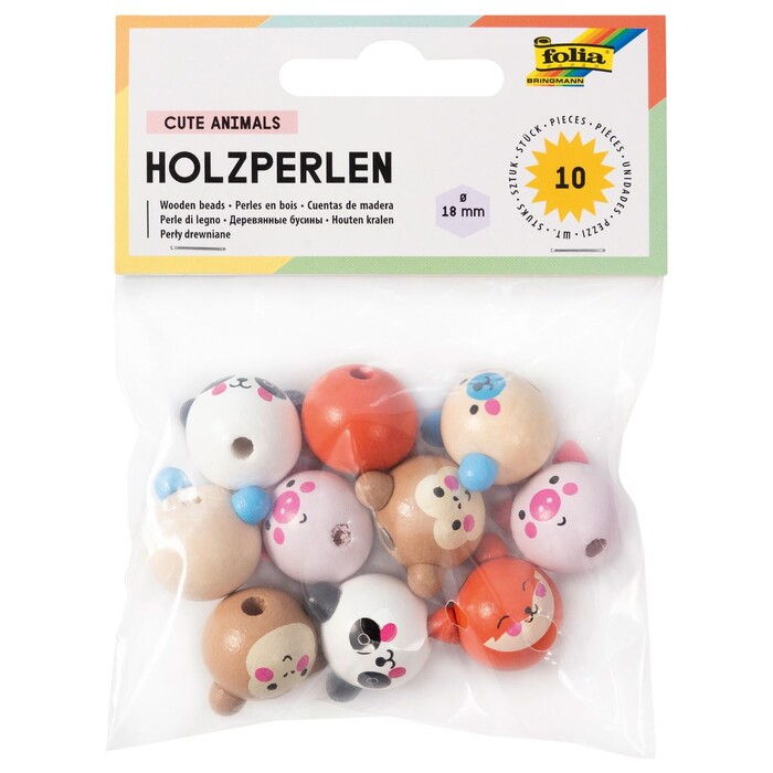 FOLIA Holzperlen Cute Animals 10 Stück bunt