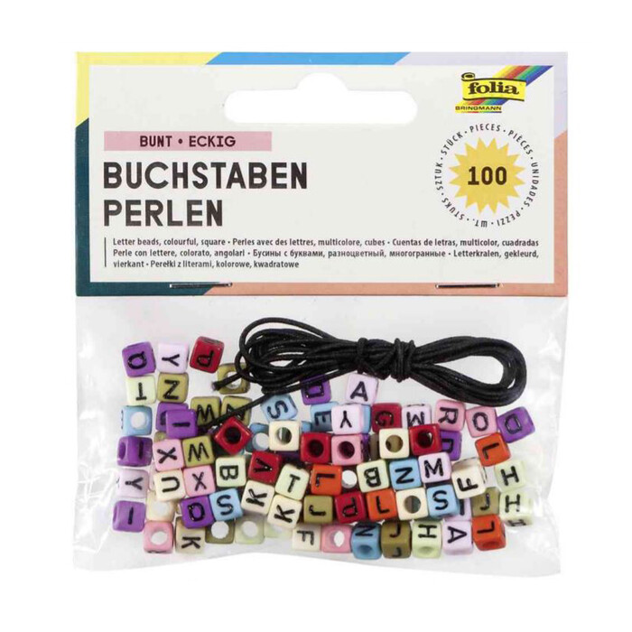 Folia Buchstaben-Perlen, 100 Stück, mehrere Farben