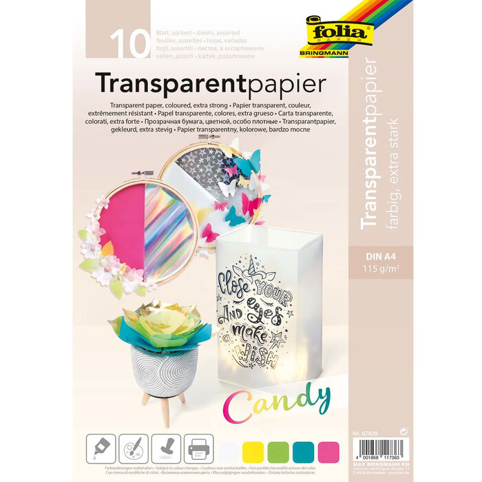 FOLIA Transparentpapier A4 Candy 10 Blatt mehrere Farben