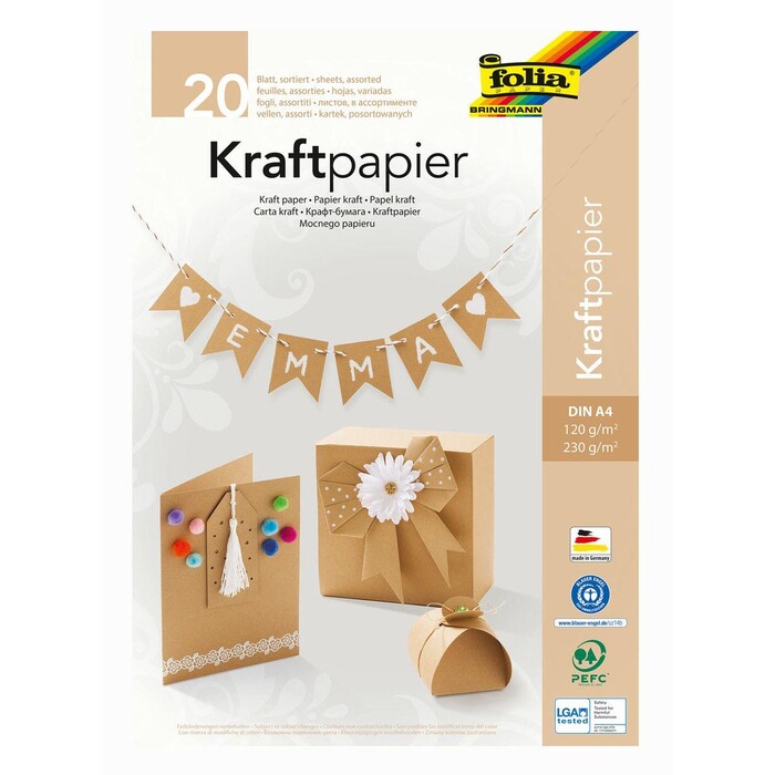 FOLIA Kraftpapier-Block Uni A4 20 Blatt sortiert braun