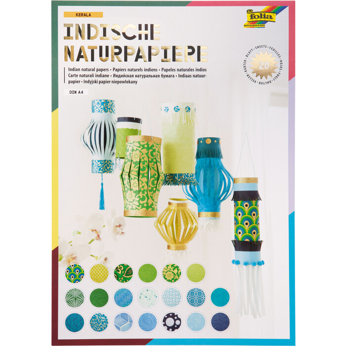 FOLIA Naturpapier Colours of India A4 20 Blatt blau/grün
